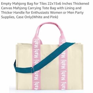 Canvas Mahjong Carrying Tote Bag with Pink Handles and Teal Strap
